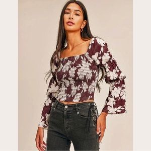 Sage the Label Sabrina Top - floral burgundy fashion blouse